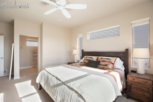 bedroom with carpet flooring and ceiling fan