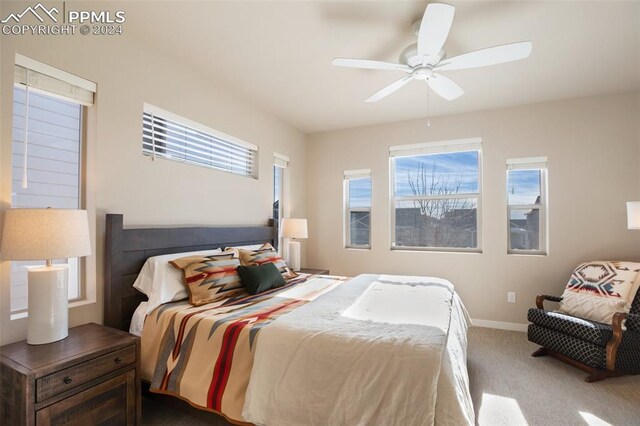 bedroom with carpet flooring and ceiling fan