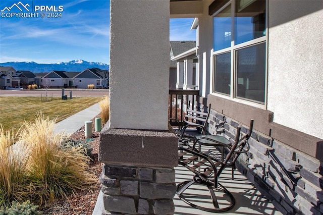 view of patio with a mountain view