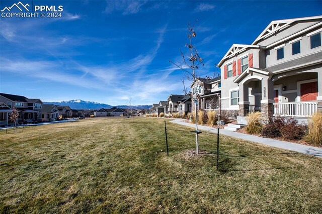 view of community with a mountain view