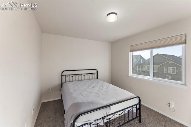 bedroom featuring dark carpet