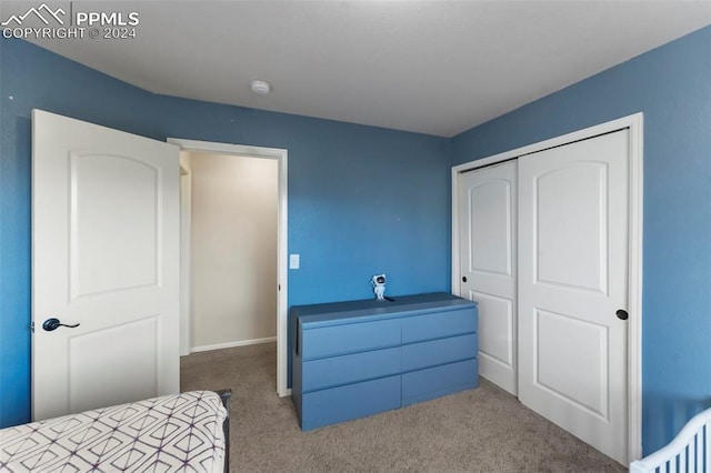 carpeted bedroom with a closet