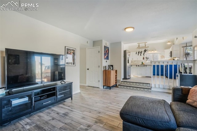 living room with a wealth of natural light and light hardwood / wood-style flooring