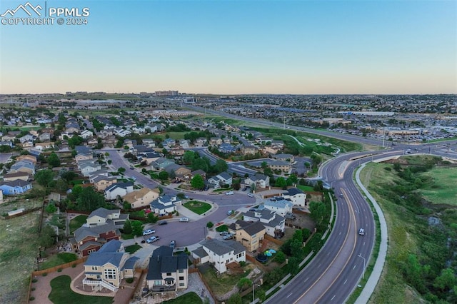 view of aerial view at dusk