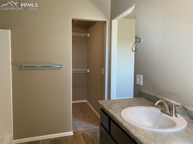 bathroom with wood-type flooring and vanity