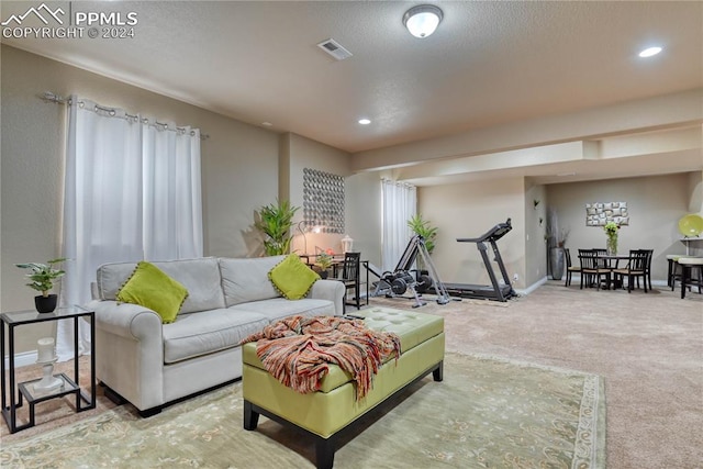 living room with light carpet