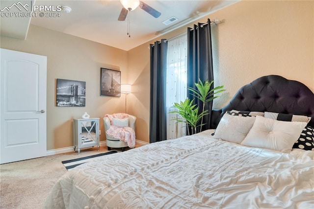 bedroom with carpet floors and ceiling fan