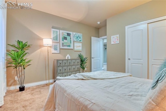 carpeted bedroom with a closet