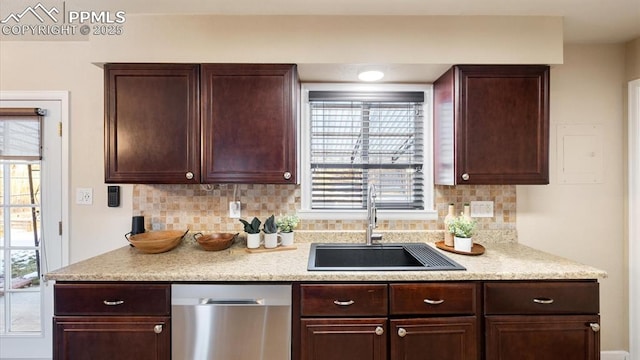 kitchen featuring stainless steel dishwasher, sink, and tasteful backsplash