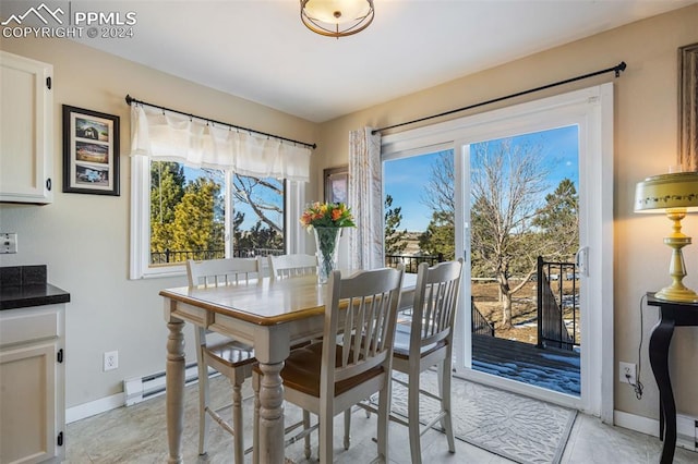 dining area featuring a baseboard heating unit