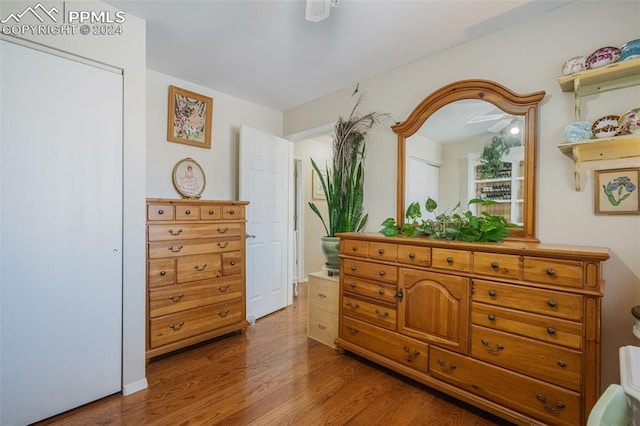 bedroom with light hardwood / wood-style flooring