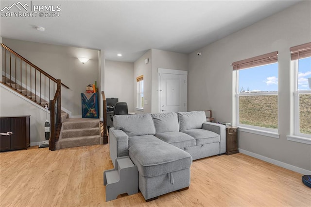 living room with light hardwood / wood-style floors