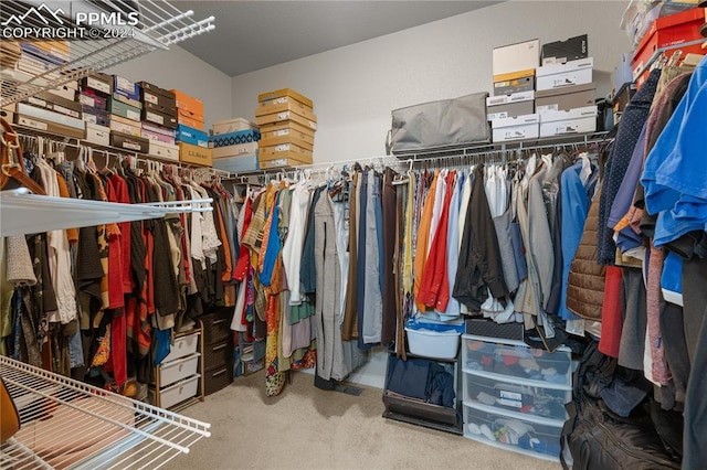 walk in closet featuring carpet flooring