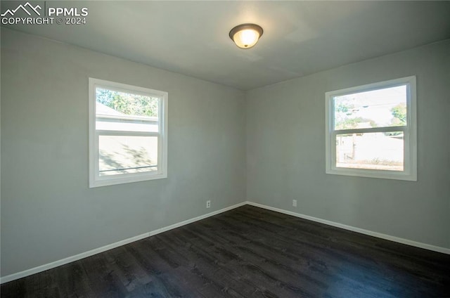 spare room with dark hardwood / wood-style floors and a healthy amount of sunlight