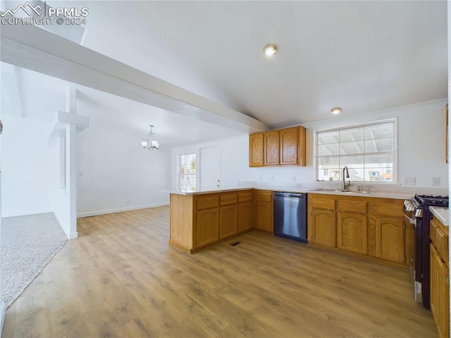 kitchen featuring dishwasher, plenty of natural light, sink, and range with gas cooktop