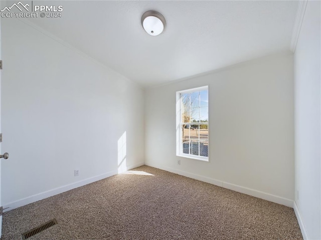 carpeted empty room with crown molding