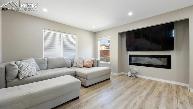 living room with light hardwood / wood-style flooring