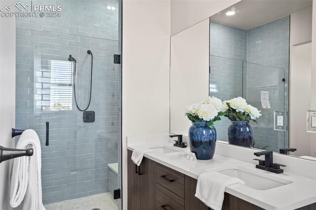 bathroom with vanity and walk in shower