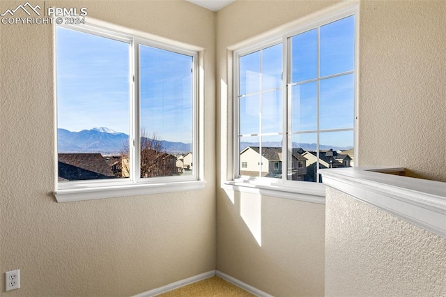 interior space with a mountain view