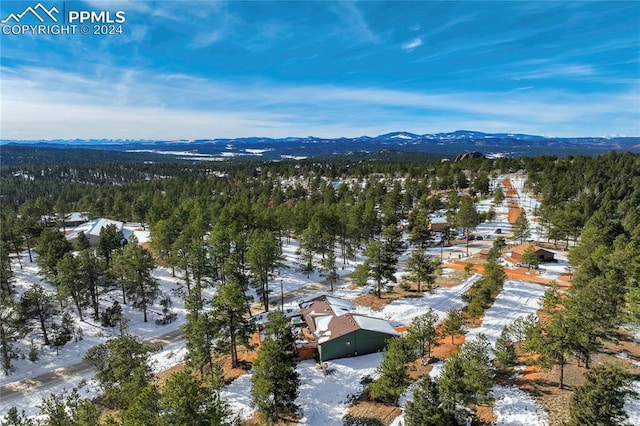 snowy aerial view featuring a mountain view