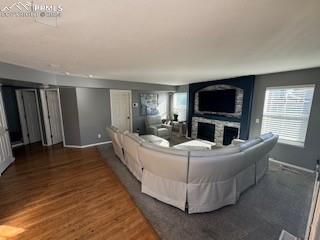 living room with dark wood-type flooring