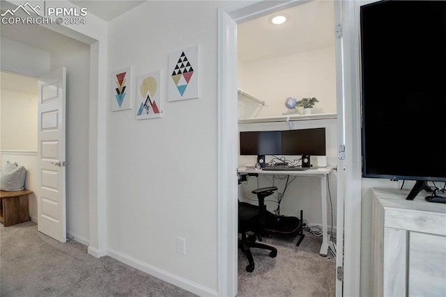 view of carpeted home office