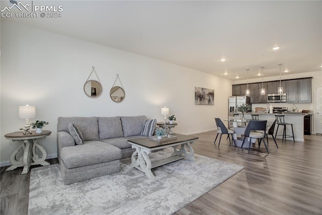 living room with dark wood-type flooring