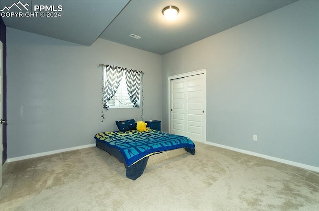 bedroom featuring a closet and carpet