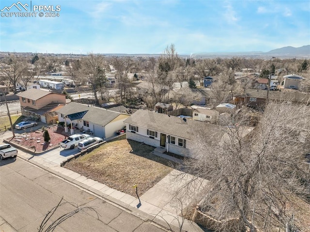 bird's eye view with a mountain view