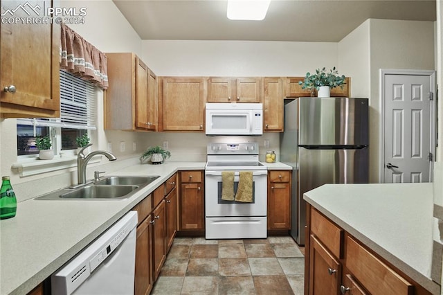 kitchen with sink and white appliances