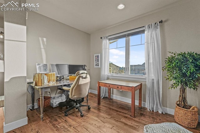 office with hardwood / wood-style flooring