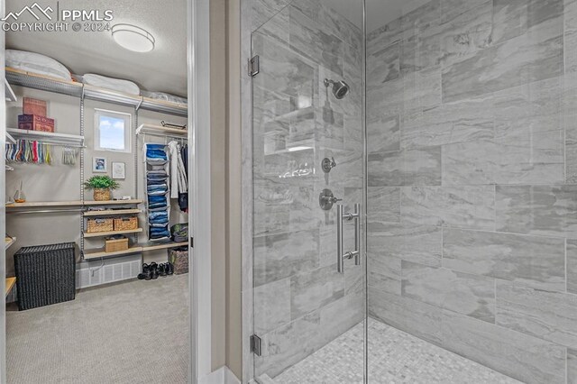 bathroom featuring a shower with shower door