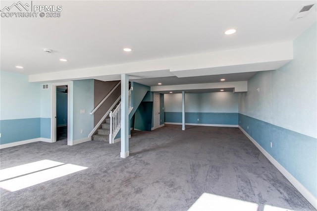 basement featuring carpet floors