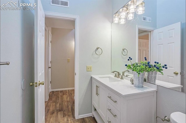 bathroom featuring vanity and hardwood / wood-style flooring