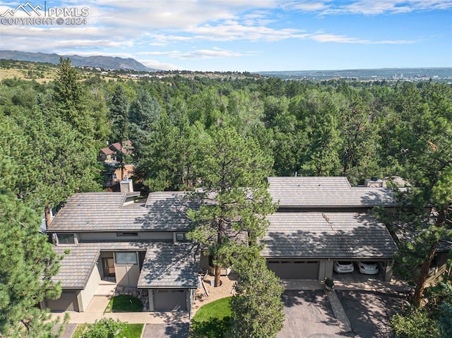 birds eye view of property with a mountain view