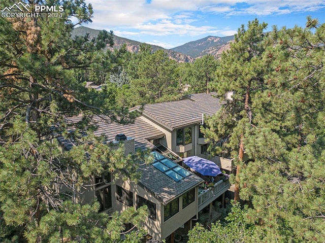 aerial view with a mountain view