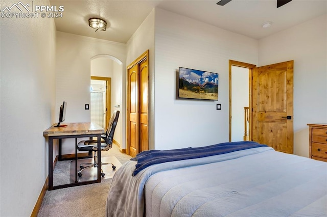 carpeted bedroom featuring a closet