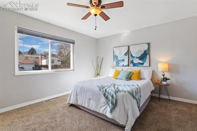 bedroom featuring carpet flooring and ceiling fan