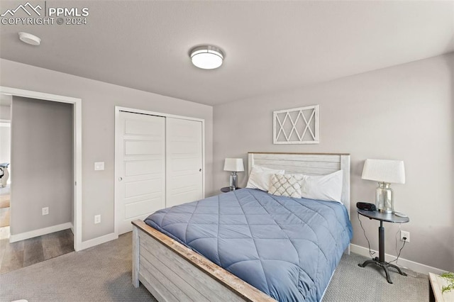 carpeted bedroom featuring a closet