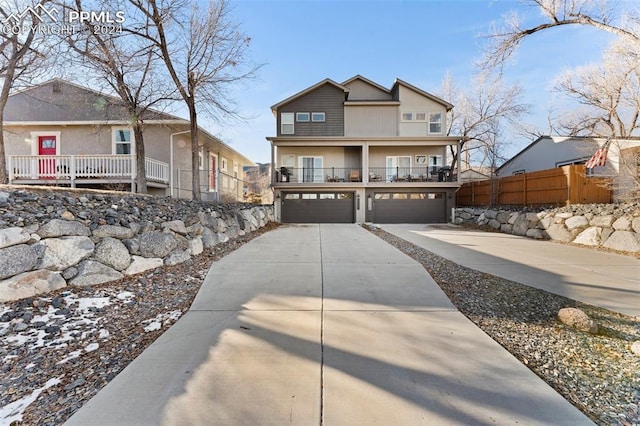 exterior space with a garage