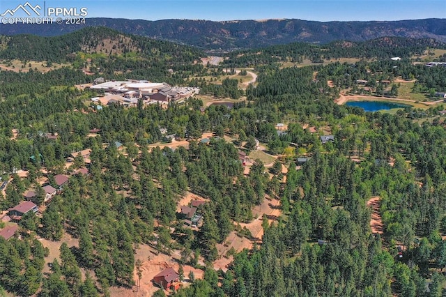 drone / aerial view with a water and mountain view