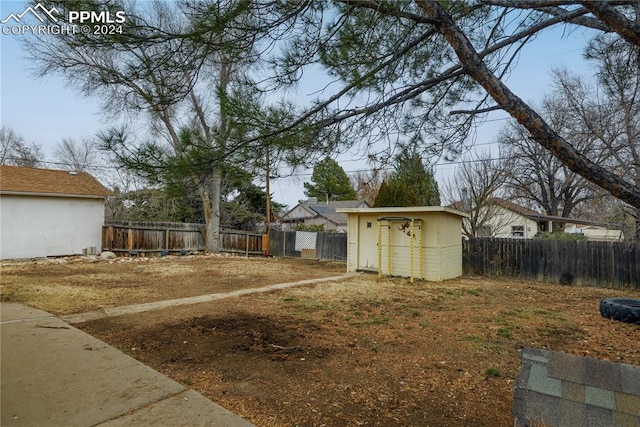 view of yard featuring a shed