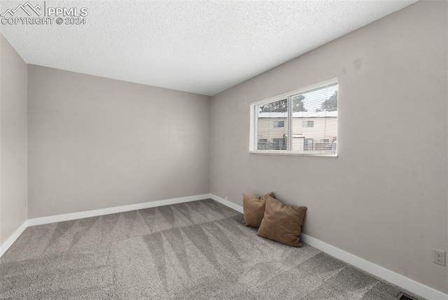 carpeted spare room with a textured ceiling