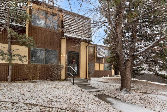 view of snow covered exterior