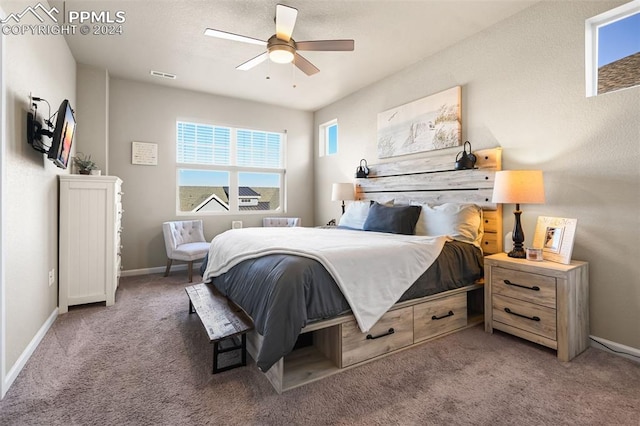 bedroom with carpet flooring and ceiling fan