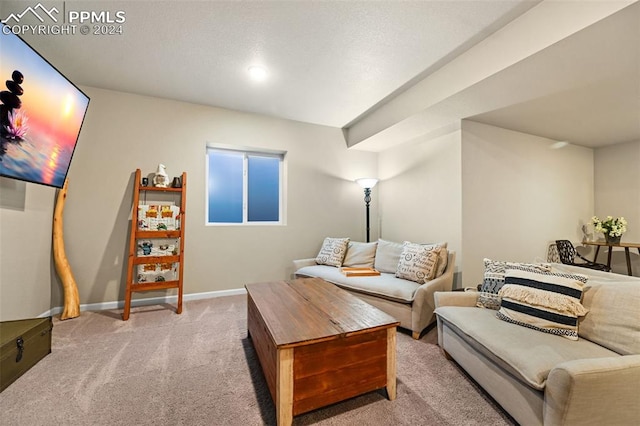 living room featuring light carpet