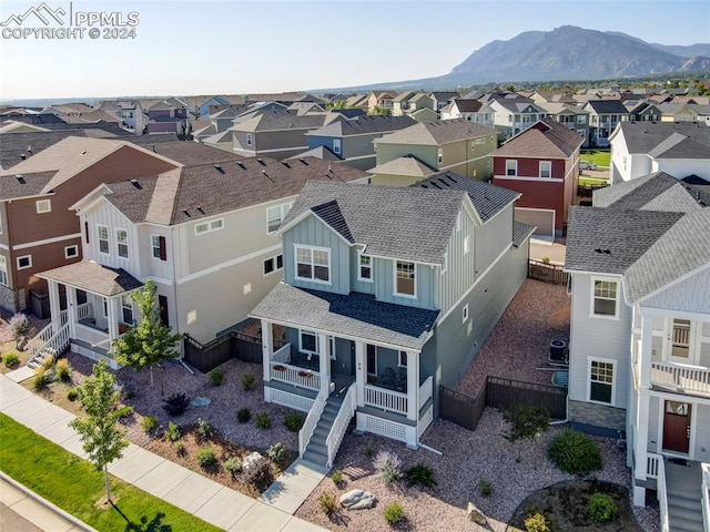 drone / aerial view featuring a mountain view