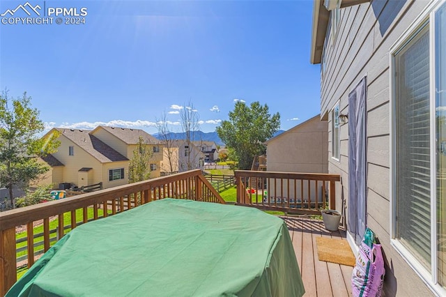 deck with a mountain view