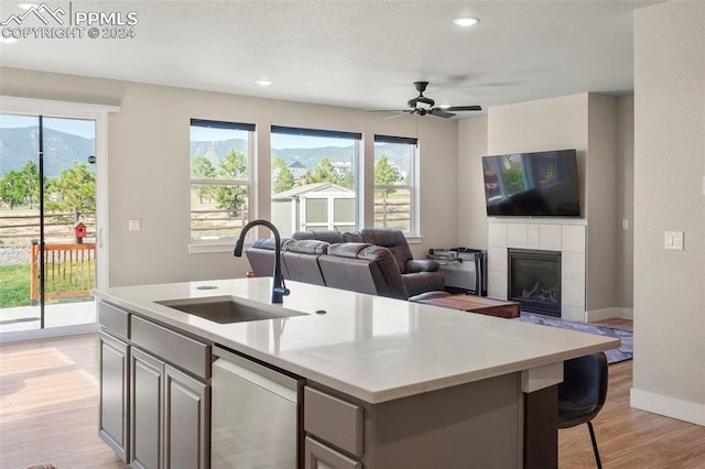 kitchen featuring a center island with sink, stainless steel dishwasher, plenty of natural light, and sink