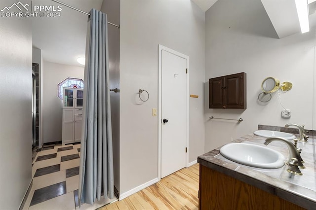 bathroom with vanity and wood-type flooring